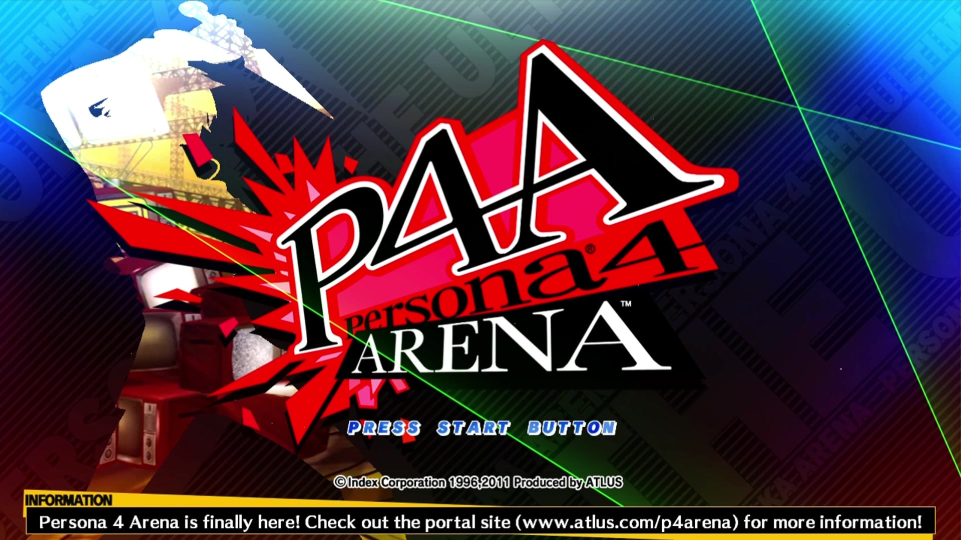 Persona 4 Arena title screen for Xbox 360